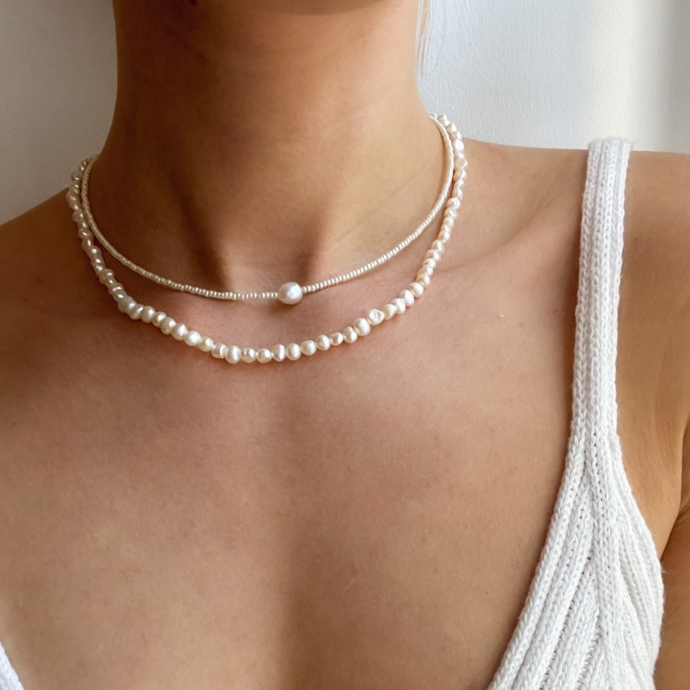 Handmade Gray or Ivory Freshwater Pearl Choker Necklace